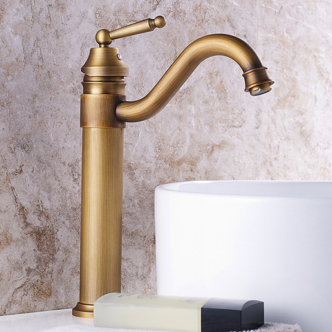 Antique Brass Bathroom Basin Faucet Single Handle Vintage Bronze  High Old Retro Faucets Hot Cold Bath Mixer Water Washbasin Tap ► Photo 1/6