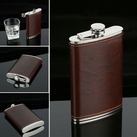5-10 oz Luxury Pocket Hip Flask Brown Leather Covered Small Stainless Steel Flask For Alcohol Portable Whiskey Flasks Gift ► Photo 1/6