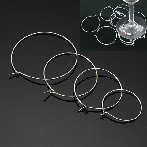 100pcs Silver Plated Wine Glass Charm Rings Wire Hoops Drink Markers 20mm-35mm ► Photo 1/6