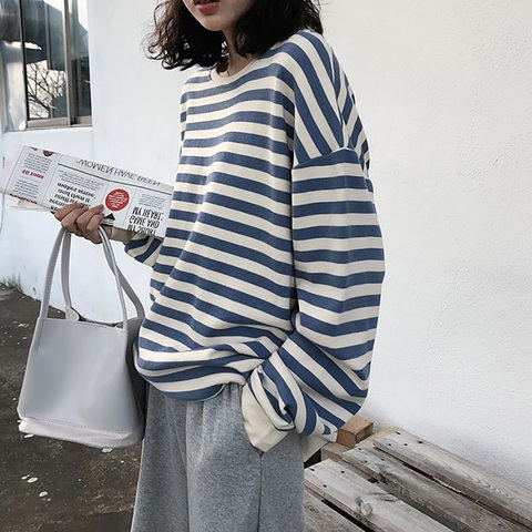 Hoodies Women Harajuku Gothic stripe cotton Hoodie Clothes 2022 Autumn long sleeve loose Kawaii Korean thin Sweatshirt kpop Tops ► Photo 1/5