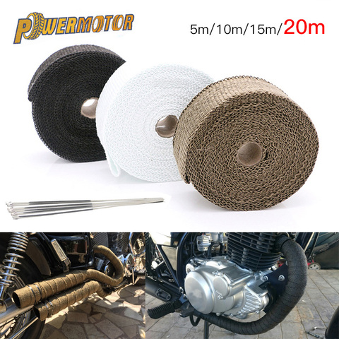 5/10/15/20M Roll Fiberglass Heat Shield Exhaust Header Pipe Heat Wrap Tape Thermal Protection+ 4 Ties Kit Exhaust Pipe Insulat ► Photo 1/6