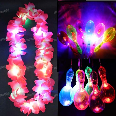 Glow Maraca Hawaii Luau Party LED Glow Flower Lei Necklace Hula Garland Wreath Party home decor birthday Christmas Xmas ► Photo 1/6