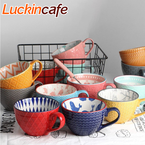 European Style Ceramic Coffee Cups Milk Tea Breakfast Mug Cappuccino Flower Cups Latte Kitchen Tableware High-grade ► Photo 1/6