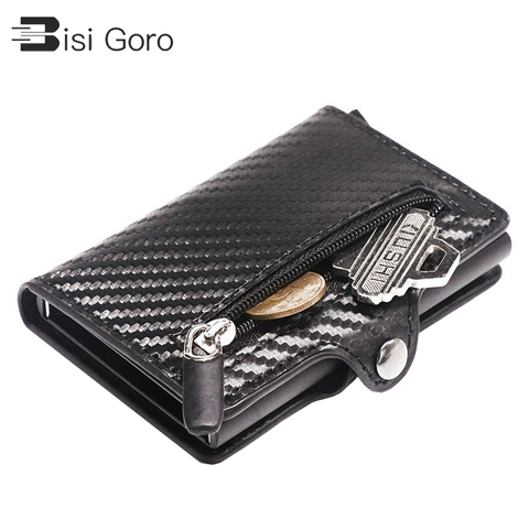 2022 Purse RFID Metal Card Holder Button Coin Wallet Protection Fashion Carbon Fiber Wallet Men Slim Wallet Anti-theft Card Case ► Photo 1/6