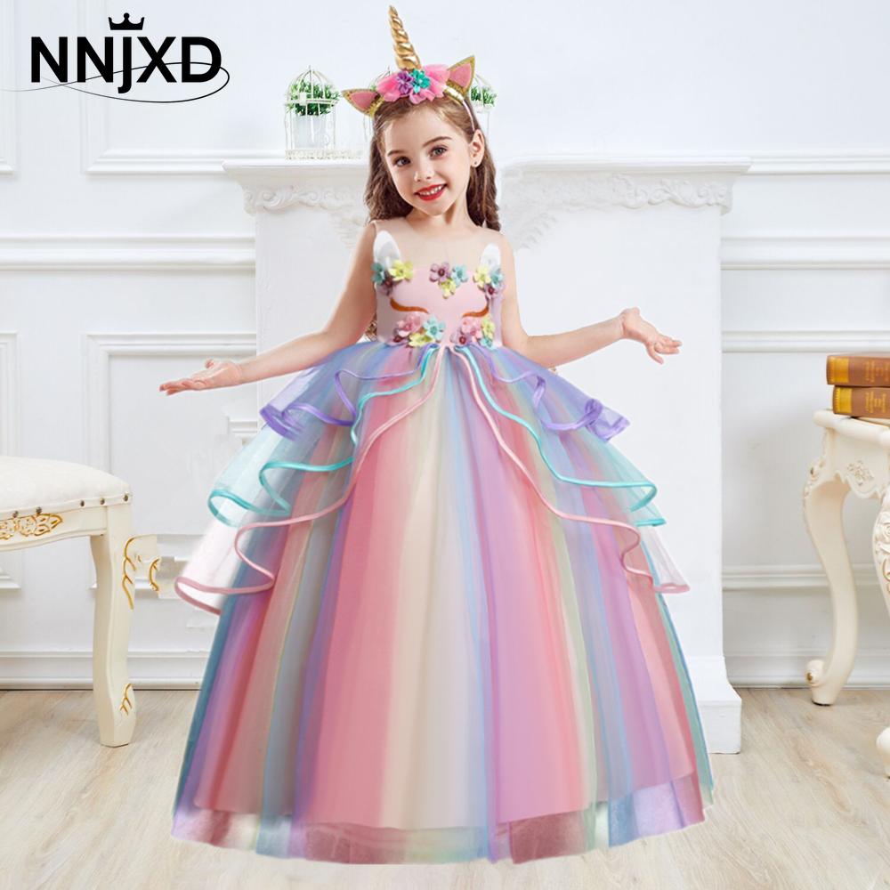 Kids Unicorn Dress for Girls Flower Appliques Ball Gown Little Girl