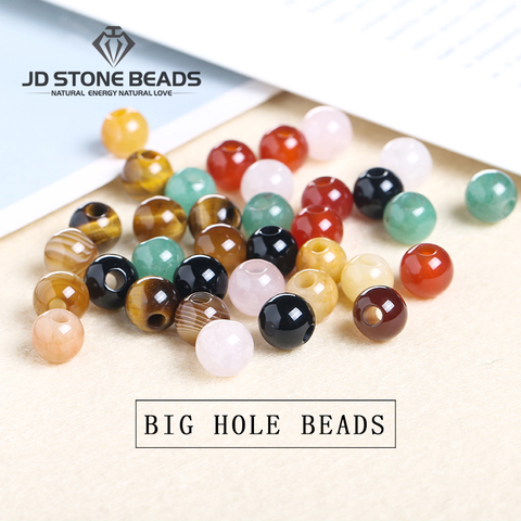 50pcs/Lot Natural Stone Big Hole Beads For Jewelry Making High Quality Amethyst Agate Jade Round Beads For Bracelet Charms Diy ► Photo 1/5