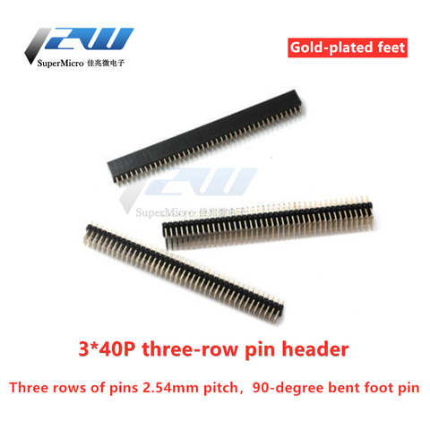 2pcs 2.54mm 3*40P three-row male and female 3x40 separate PCB pin connector pin row 3x40p gold-plated feet 90-degree bent header ► Photo 1/6