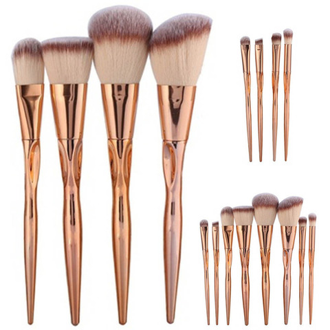 4/8pcs A Set  Metal Makeup Brushes Cosmetic Face Foundation Power Eyeshadow Blush Make Up Brush Kit Maquiagem Cotton Pad Dfdf ► Photo 1/6