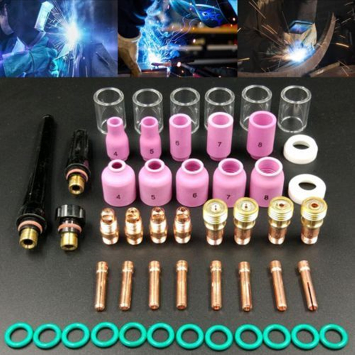 49* TIG Welding Torch Stubby Gas Lens #10 Pyrex Glass Cup Parts For WP-17/18/26