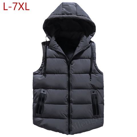 New Arrival Winter Men Plus Large Size 7XL Vest Hat Detachable Sleeveless Jackets Warm Parka for Men Unisex Waistcoat Unloading ► Photo 1/6