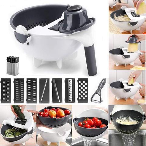 LMETJMA 9 in 1 Multifunctional Magic Rotate Vegetable Slicer with 2L Drain Basket Veggie Fruit Shredder Grater Slicer KC0291 ► Photo 1/6