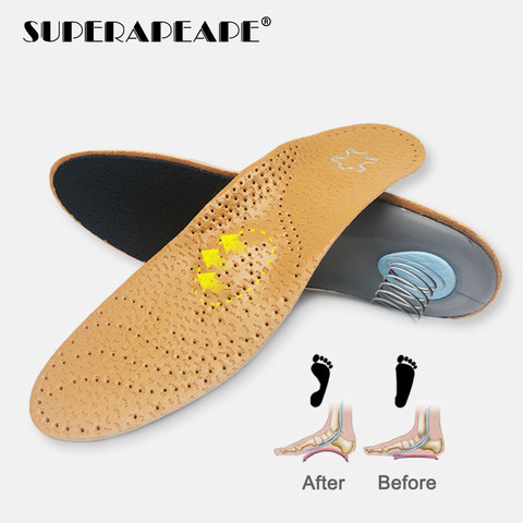 High quality Leather orthotics Insole for Flat Foot Arch Support 25mm orthopedic Silicone Insoles for men and women shoes ► Photo 1/6