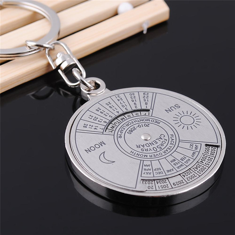 Cool 50 Year Calendar Key Chain Keyring Keyfob Metal Alloy Ring Compass  L~~