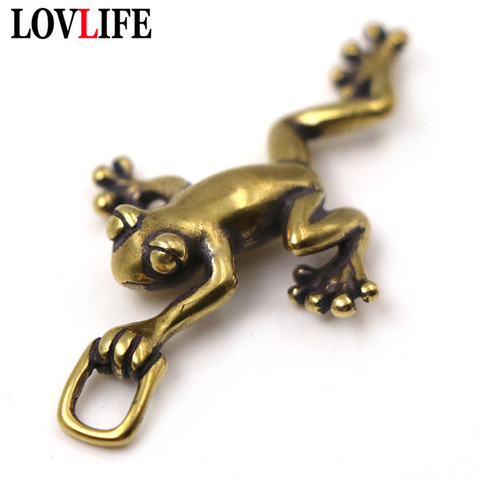 Vintage Pure Brass Climbing Frog Car Key Ring Hanging Jewelry Fashion Copper Keychain Jewelry Accessories Keyrings Pendants Gift ► Photo 1/6