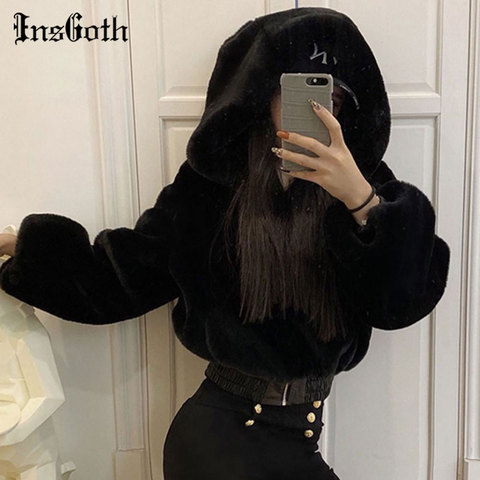 InsGoth Mall Goth Black Overcoat Harajuku Streetwear Zip Up High Waist Women Coats Punk Chic High Streetwear Long Sleeve Tops ► Photo 1/6