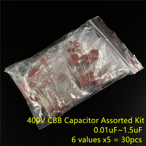 400V CBB Capacitor Assorted Kit,Sample bag,6ValuesX5PCS=30PCS,400V / 103J 473J 104J 334J 105J 155J,No Polarity AC Capacitor ► Photo 1/2