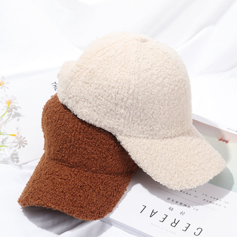 1Pc 2022 Outdoor Warm Winter Cap Wool Thicken Baseball Cap Women Girls Solid Snapback Adjustable Hip-Hop Hat Visor 56-60cm GIFTS ► Photo 1/6