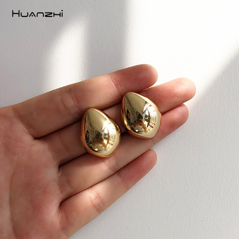 HUANZHI 2022 New Geometric Water Droplets Smooth Simple Retro Metal Stud Earring for Woman Girls Party Holiday Accessories ► Photo 1/6