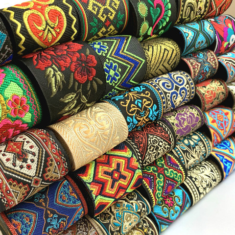 ZERZEEMOOY HOT 3 Yards 50mm Vintage Ethnic Embroidery Lace Ribbon Boho Lace Trim DIY Clothes Bag Accessories Embroidered Fabric ► Photo 1/6