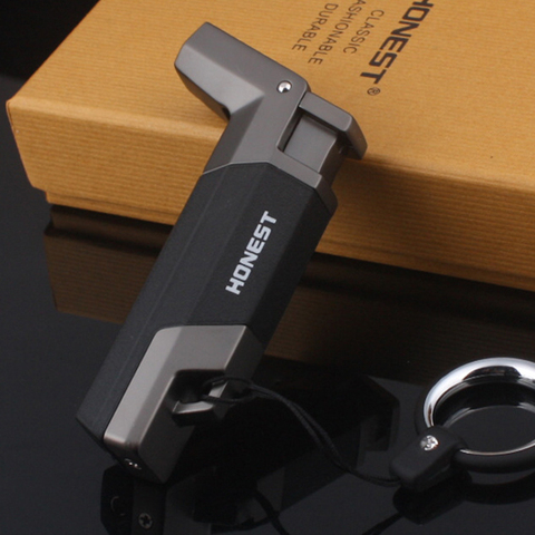 Boutique Windproof Stainless steel Butane Jet Cigar Turbo Torch Lighter Key Ring Random Color Flannel Packaging ► Photo 1/5