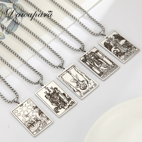 Dawapara The Major Arcana Tarot Cards Vintage Amulet Pendant Necklaces Box Chain Men Jewelry Stainless Steel Golden Black ► Photo 1/6