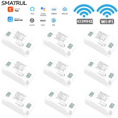 SMATRUL Tuya Smart Life APP WiFi + RF 433Mhz Switch Light Relay Timer Module Google Home Alexa 110V 220V 10A Wall Lamp ► Photo 1/6