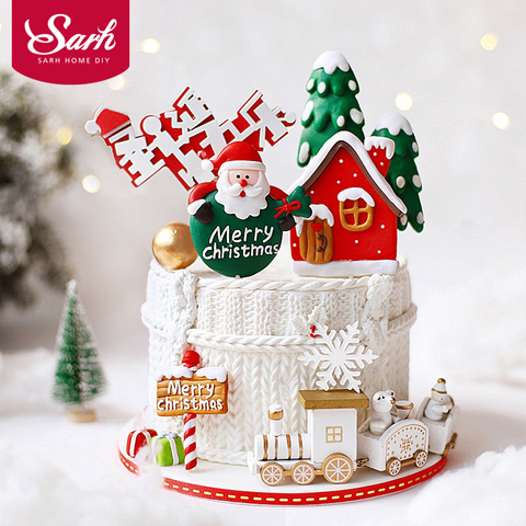 Santa Claus gift box Train Tree Merry Christmas Cake Toppers Happy New Year Decorations Party Baking Supplies ► Photo 1/6