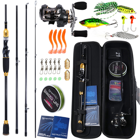 Sougayilang 1.8m 2.1m Baitcsting Rod Full Kit 4 Section M Power Carbon Fishing Rod 100M Fishing Line Lures Hooks Jig Head Pesca ► Photo 1/6