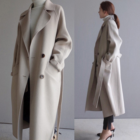 Winter Coat Double-Breasted Women - Fashion Lapel Loose Long