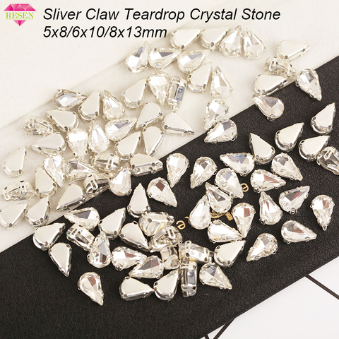 RESEN Sell at a loss 5X8/6x10//8x13mm Sliver Claw Teardrop Crystal Stones Flatback Glass Strass For Diy Garment Accessories ► Photo 1/6