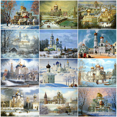 EverShine Diamond Painting Landscape Cross Stitch Diamond Embroidery Winter 5D Mosaic Picture Of Rhinestones Church Home Decor ► Photo 1/6