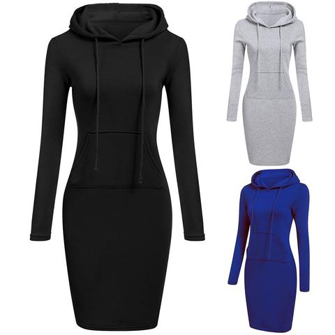 Women Hoodies Winter Dresses Women Solid Color Long Sleeve Sweatshirts Bodycon Autumn Dress Women Robe Femme Knee Length Dress ► Photo 1/6