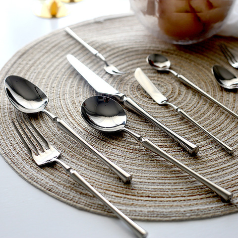 Mirror Dinner Knife Fork Spoon 304 Stainless Steel Dinnerware Set Unique Luxury Cutlery Silverware Tableware Set Dishwasher Safe ► Photo 1/6