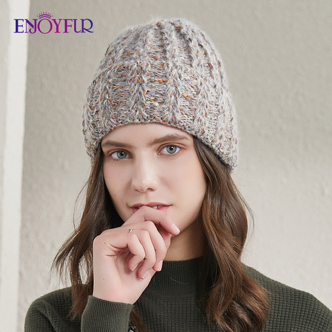 ENJOYFUR winter knitted hats for women warm cuffed fashion girl bonnets elegant colored cassual new brand female gorros beanies ► Photo 1/6