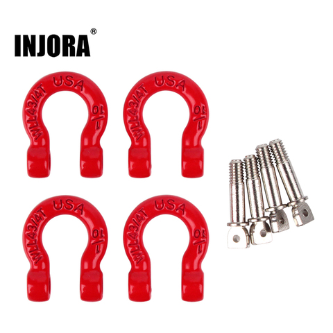 INJORA 4Pcs Red Metal Bumper D-ring Tow Hook for 1/10 RC Crawler Car Traxxas TRX-4 Axial SCX10 90046 D90 ► Photo 1/6