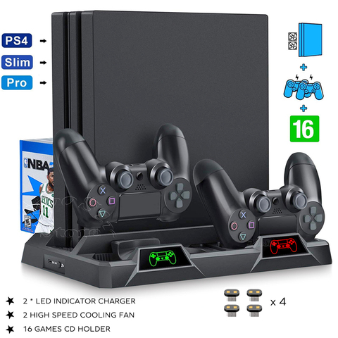 PS4/ PS4 Pro/ PS4 Slim Console Vertical Stand 2 Controller Charging Dock 2 Cooling Fan 16 Games Storage for Sony Playstation 4 - Price history & Review | AliExpress Seller - Store | Alitools.io