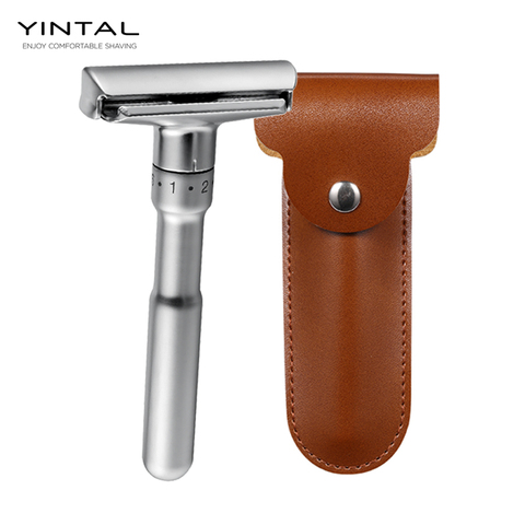 Full Zinc Alloy Safety Razor for Men Adjustable 1-6 Files Close Shaving Classic Double Edge Razors 1 Holder 5 Blades 1 Case ► Photo 1/6