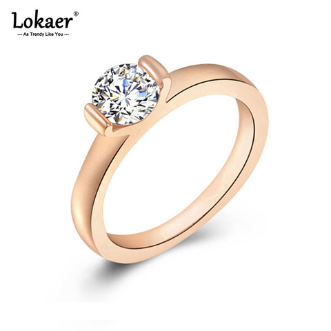 Lokaer Luxury Female Small Round Stone Ring Real Engagement Ring Crystal Solitaire Wedding Rings For Women L2010003185 ► Photo 1/4