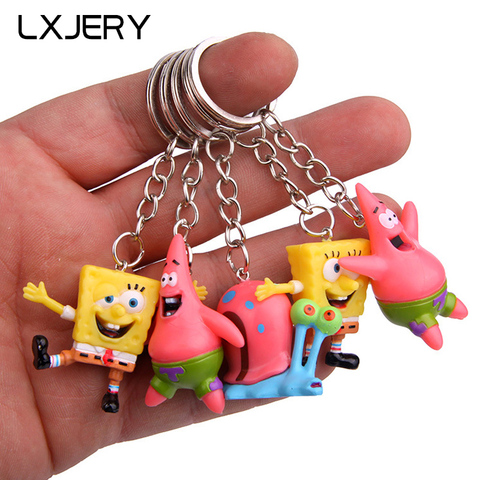 LXJERY 5 Styles Cartoon Spong Characters KeyChain Women Lovely Key Chain Bag Pendant Key Ring For Women Kids Girls Toy Gift ► Photo 1/6