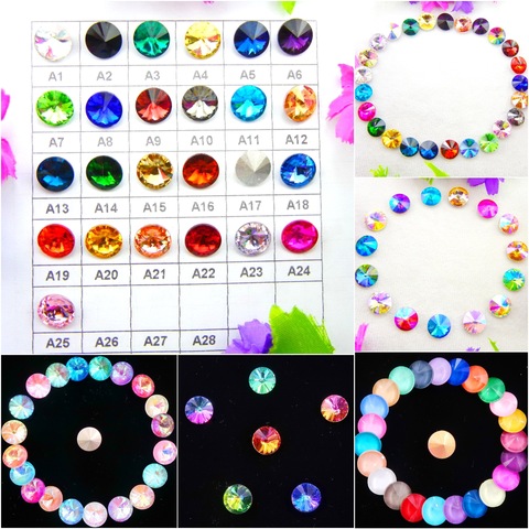 Glass crystal  6mm 8mm 10mm 12mm 14mm 16mm 18mm Fancy colors mix Rivoli round shape Glue on rhinestone beads handicraft diy trim ► Photo 1/6