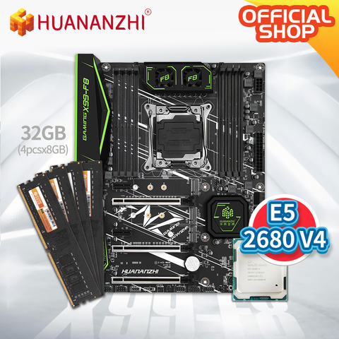 HUANANZHI X99 F8 X99 Motherboard with Intel XEON E5 2680 v4 with 4*8G DDR4 Non-ECC memory combo kit set NVME SATA 3.0 USB 3.0 ► Photo 1/1