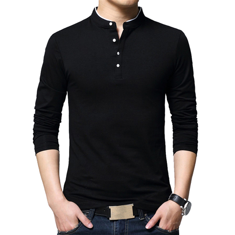 BROWON Brand Autumn Casual Mens T Shirts Fashion 2022 Sold Color Mandarin Collar Long Sleeve T-Shirt Luxury Plus Size M-5XL ► Photo 1/6