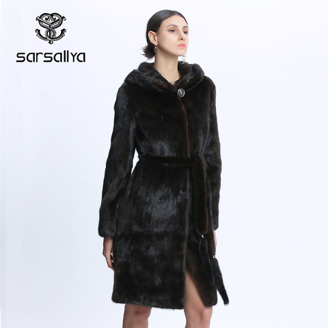 Mink Coats Women Natural Mink Jacket With Hood Female Real Mink Fur Coat With Belt Ladies Winter Warm Genuine Fur Coat Luxury ► Photo 1/6