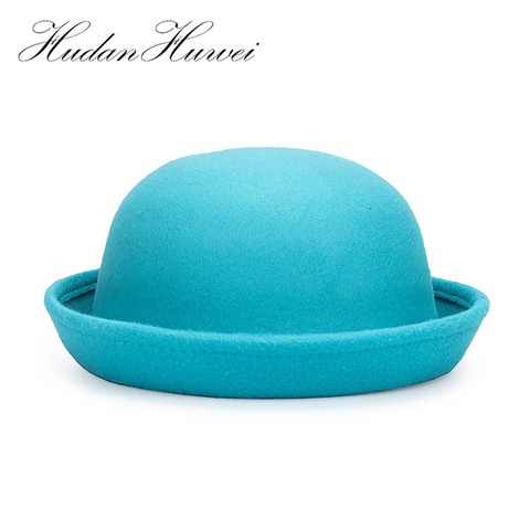 Trendy Women Girl Solid color Bowler Derby Wool felt Hat Ladies Children Dome Fedoras Trilby Welcomed Parent-child Cap GH-569 ► Photo 1/6