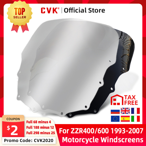 CVK Motorcycle Windshield Windscreen For KAWASAKI ZZR400 ZZR600 ZZR 400 600 1993 1994 1995 1996 1997 1998 1999 2000 2001-2007 ► Photo 1/6