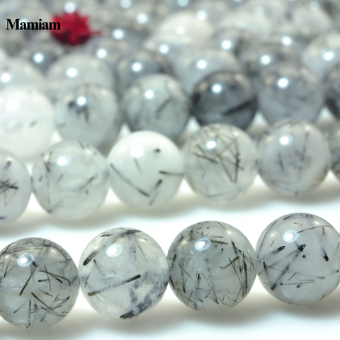 Mamiam Natural Black Rutilated Quartz Crystal Beads 8mm Smooth Round Stone Diy Bracelet Necklace  Jewelry Making Gift Design ► Photo 1/5