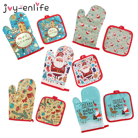 5pair Christmas Baking Anti-Hot Gloves Pad Oven Dining BBQ Kitchen Mat New Year 2022 Natal Noel Xmas Party Decoration Supplies ► Photo 1/6