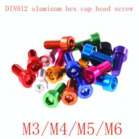10pcs aluminum cap head screw  M3 M4 M5 M6 colourful aluminum hex socket machine screw ► Photo 1/2