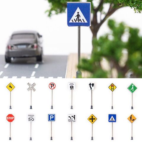 14pcs/set 1/87 Scale Model Mini Traffic Signs Building Sand Table Model Accessories DIY Micro Landscape Decoration Road Signs ► Photo 1/6