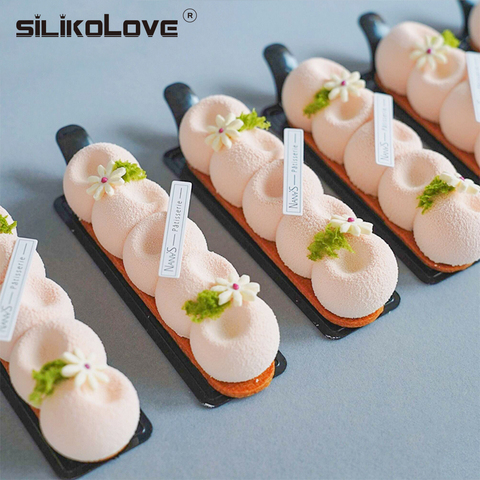 SILIKOLOVE 6-Concave Ball Long Strip-Shaped Silicone Mouse Cake Mold 3d  Baking Tools Dessert Decoration Bakeware For Wedding ► Photo 1/6